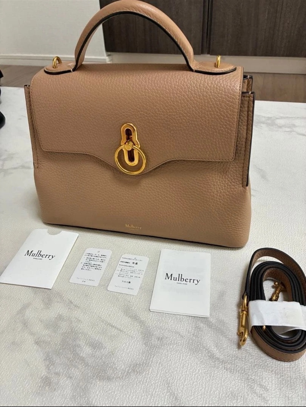 Mulberry Leather Top-Handle Satchel in Tan Brown with Gold Hardware